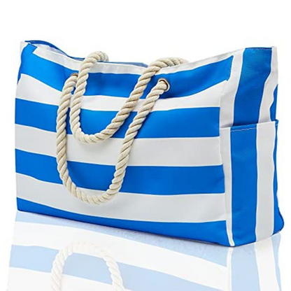 Striped Canvas Beach Tote Bag – Large Capacity Travel & Storage