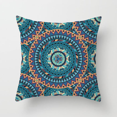 Mandala Print Peach Velvet Pillow Cover for Living Room