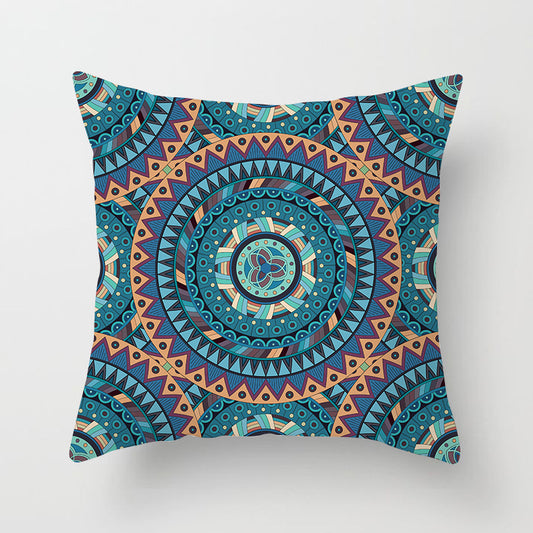 Mandala Print Peach Velvet Pillow Cover for Living Room