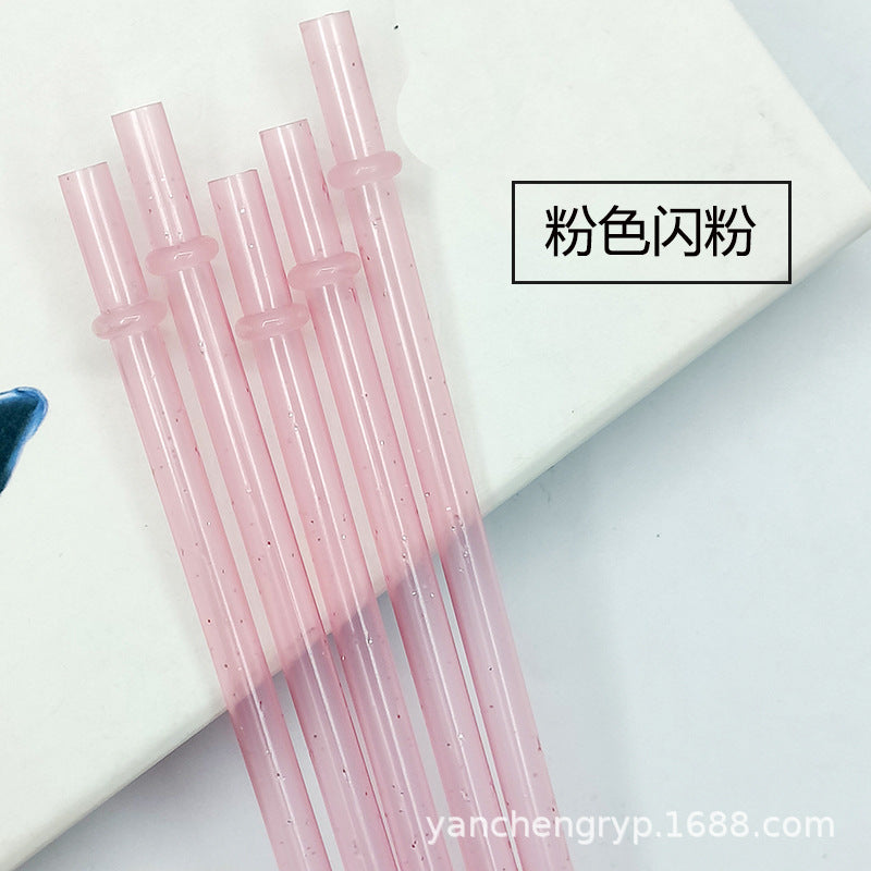 Colorful PP Plastic Glitter Straws with Buckle (Reusable)