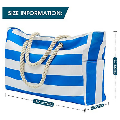 Striped Canvas Beach Tote Bag – Large Capacity Travel & Storage
